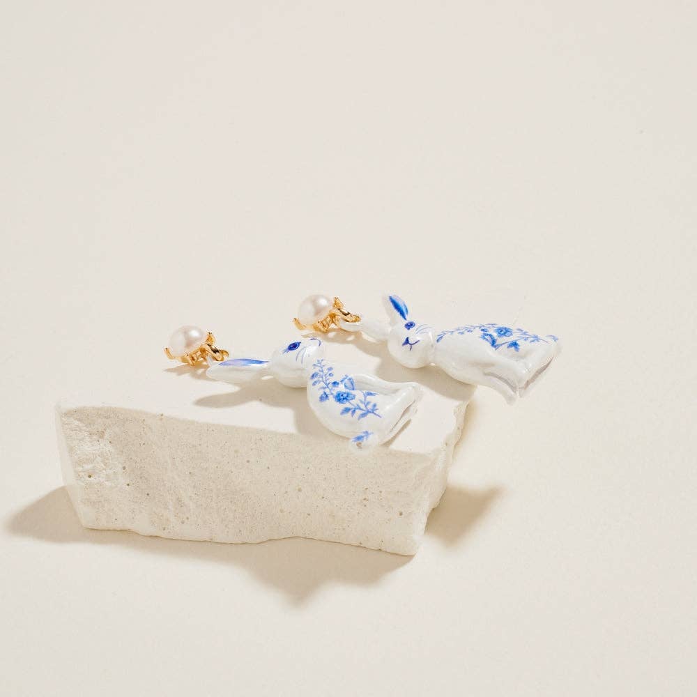 Chinoiserie Printed Easter Bunny Post Earrings