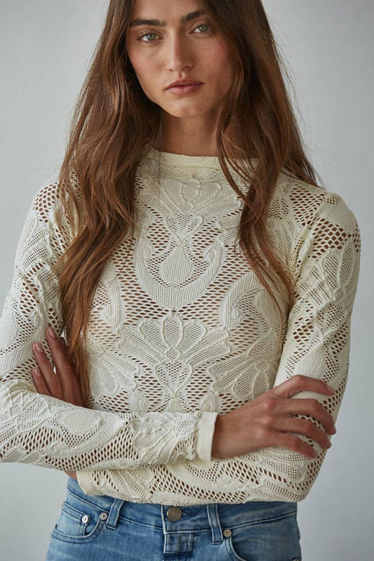 Knit Seamless Jacquard Mock Neck Top