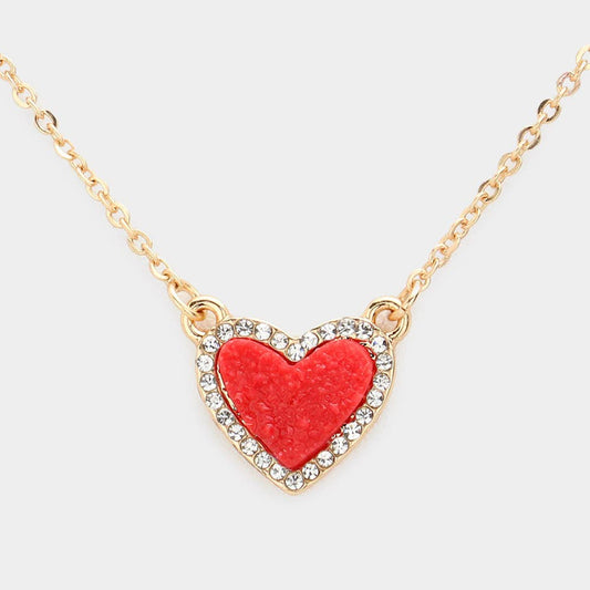 Druzy Heart Pendant Necklace