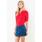 Open Knit Collared Short Sleeve Top