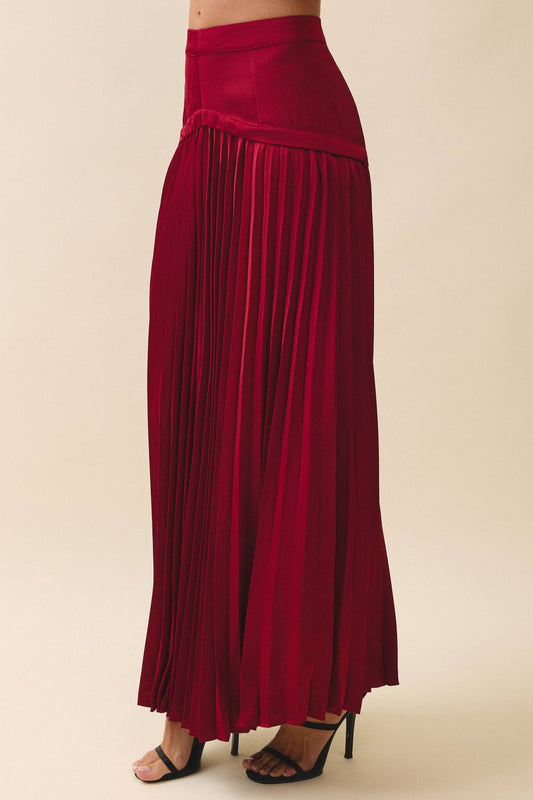 Wide Yoke Panel Accordion Pleats Maxi Skirt