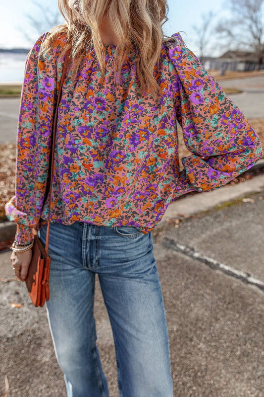 Floral Print Frilled Blouse