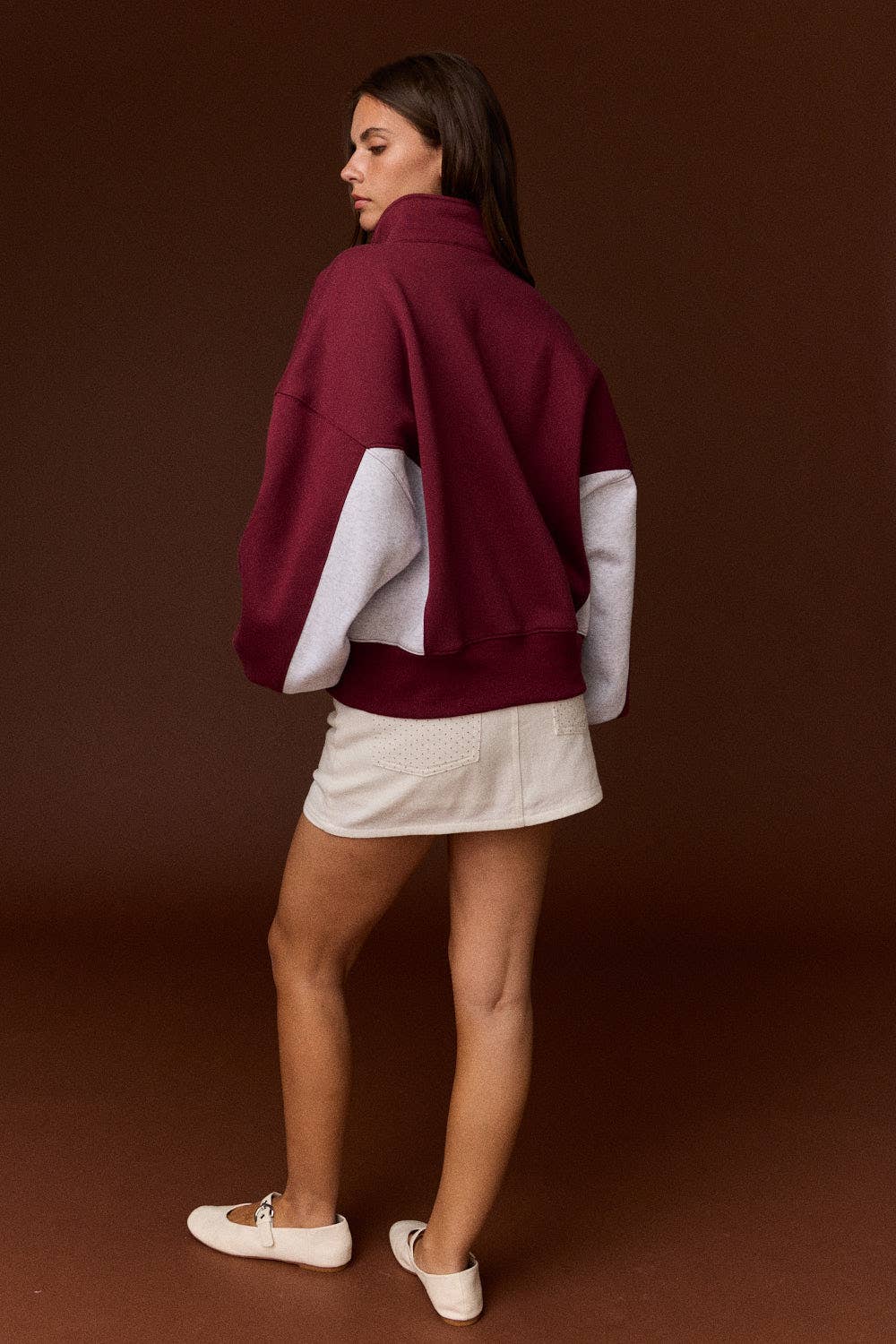 Half-Snap Contrast Sleeve Sweatshirt