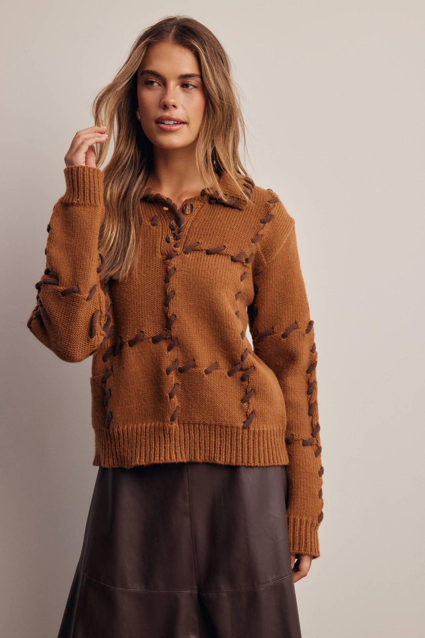 Whipstitch Patchwork Knit Sweater