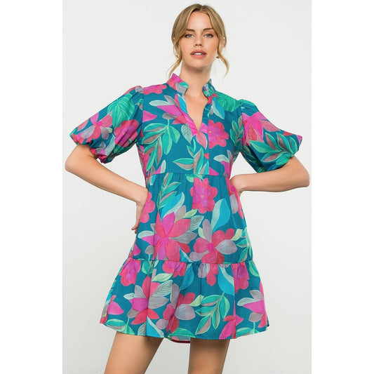 Puff Sleeve Flower Print Dress