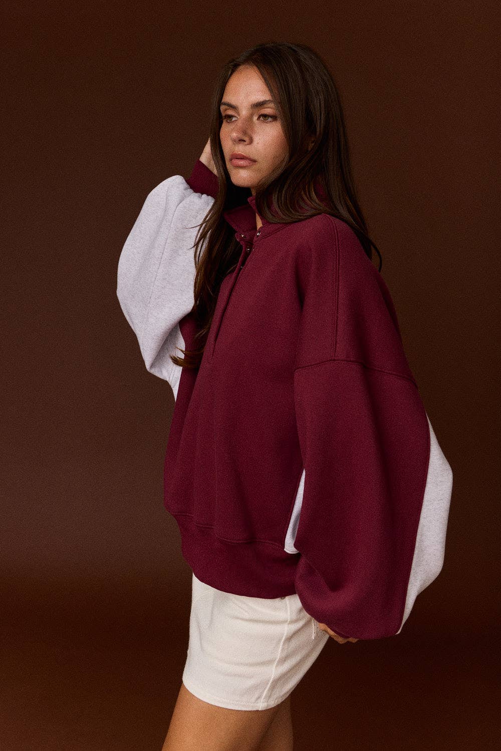Half-Snap Contrast Sleeve Sweatshirt