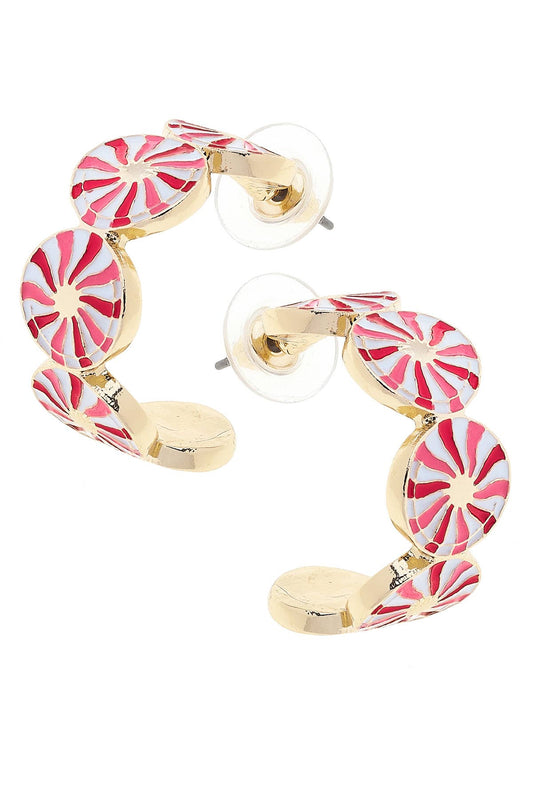 Peppermint Hoop Earrings in Red & White