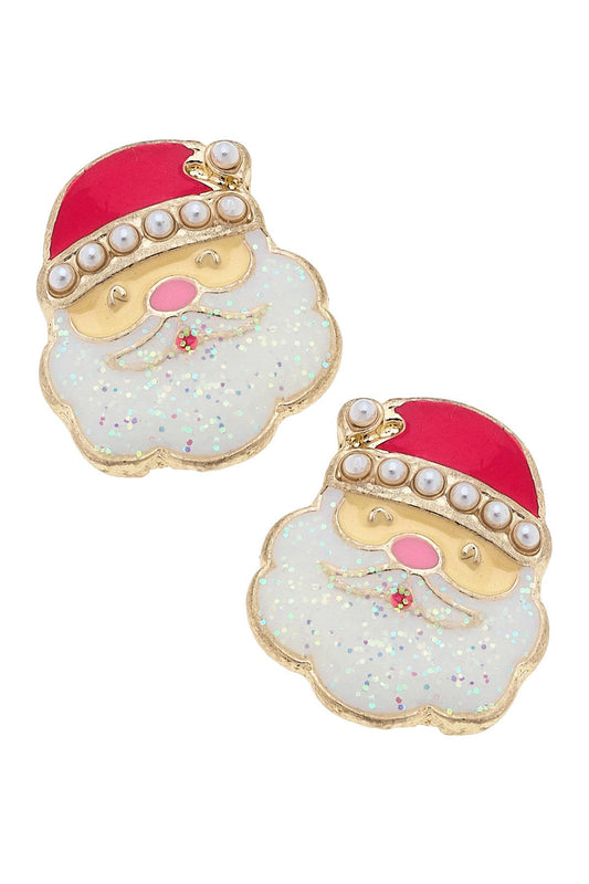 Pearl Studded Santa Claus Stud Earrings in Red & White