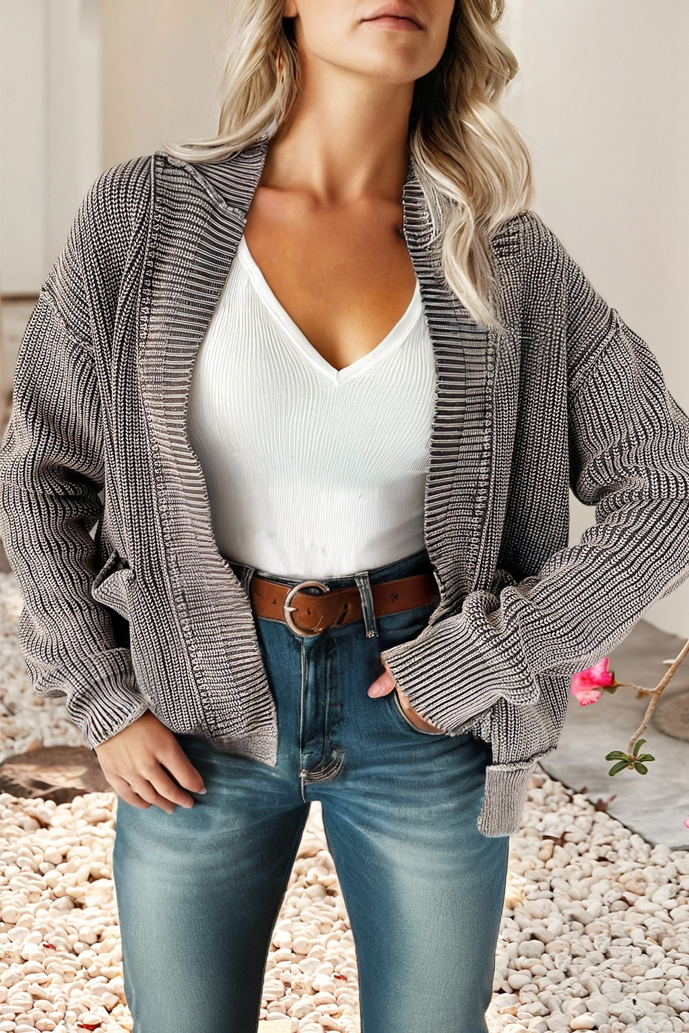 Exposed Seam Open Sweater Cardigan