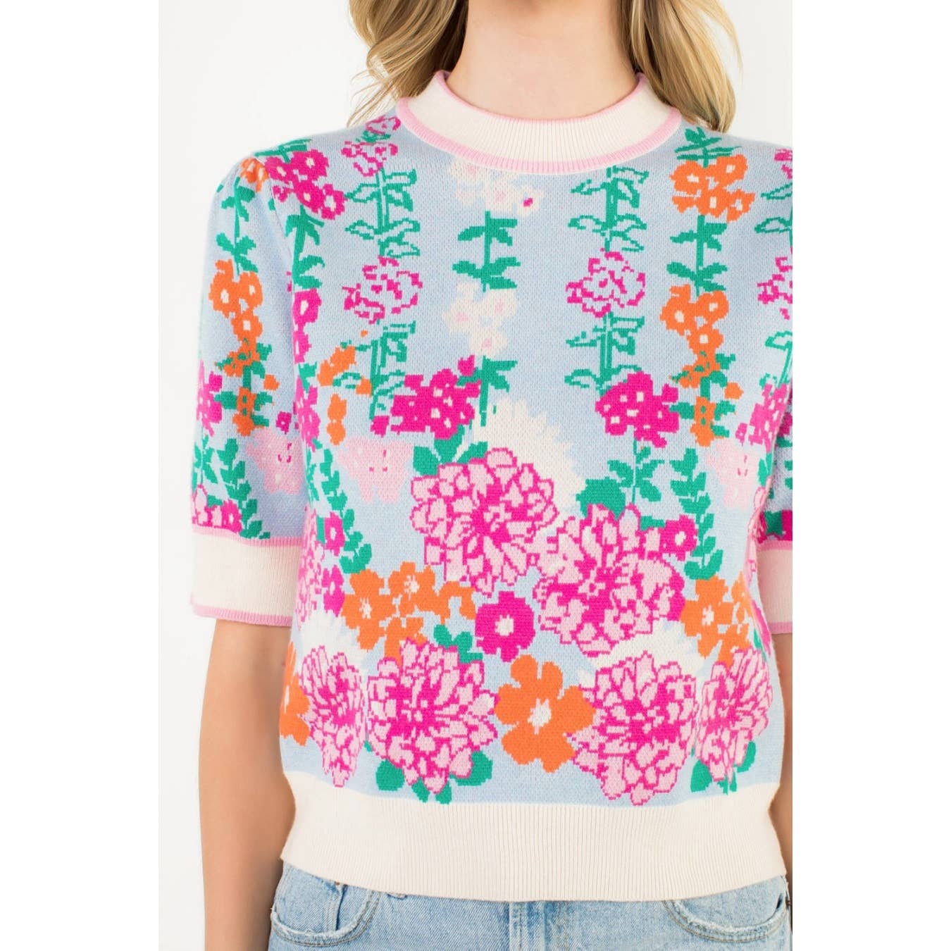 Short Sleeve Floral Knit Top