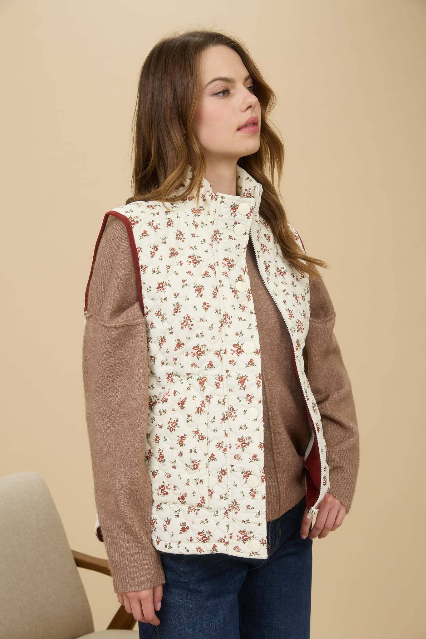 Floral Quilted Puffer Vest