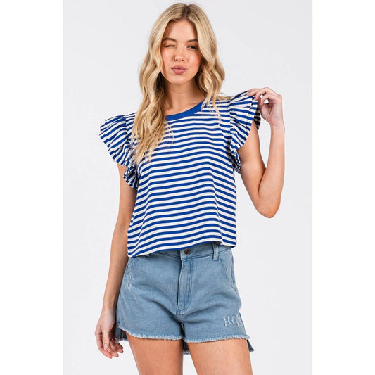 Stripe Double Ruffle Top