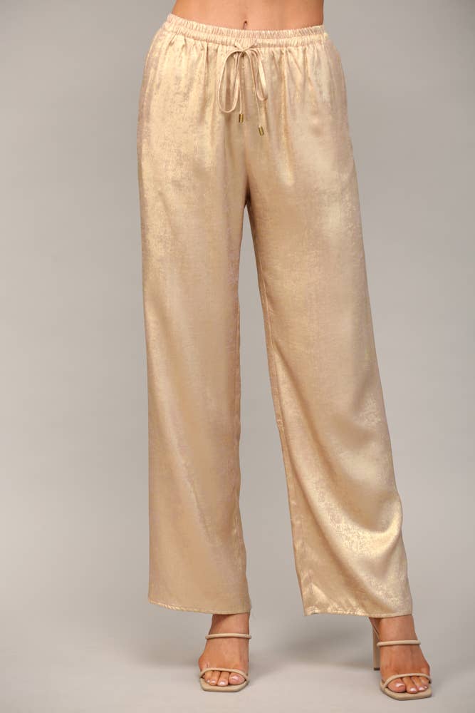 Gold Metallic Wide Leg Pant