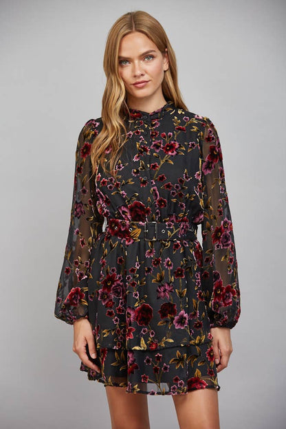 Floral Burnout Button Front Dress