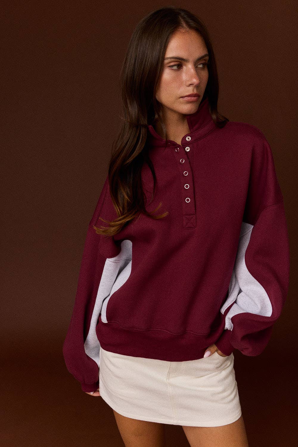 Half-Snap Contrast Sleeve Sweatshirt