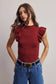 Ruffle Sleeve Rib Knit Top