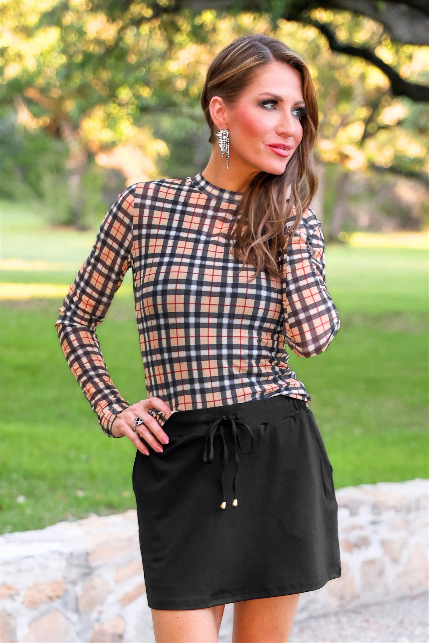 Plaid Mesh Top