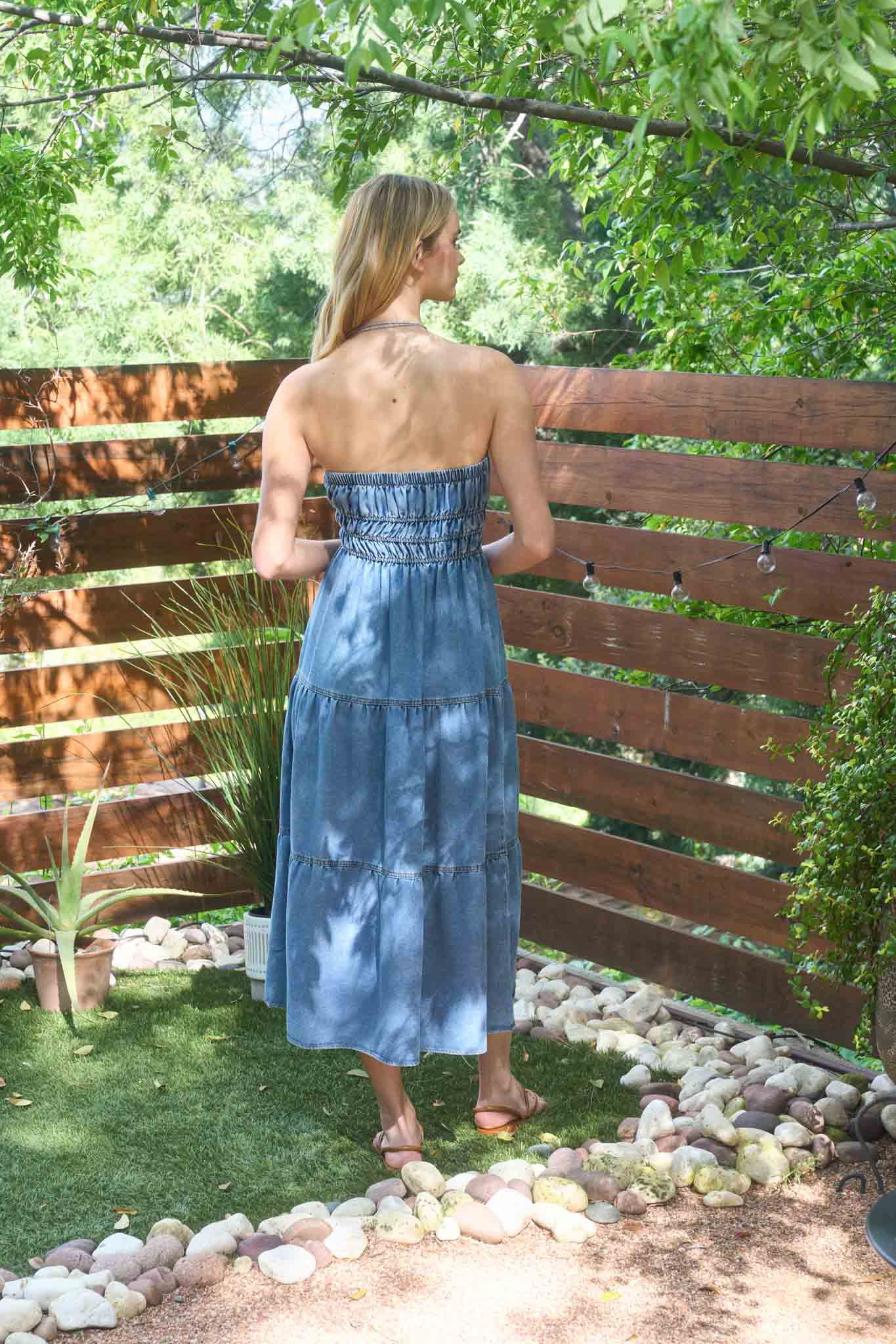 Strapless Tiered Denim Mini Sundress