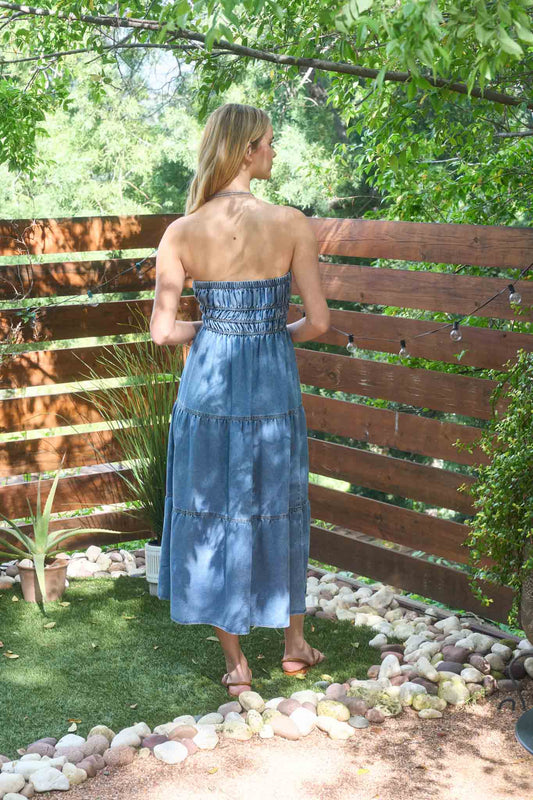 Strapless Tiered Denim Mini Sundress