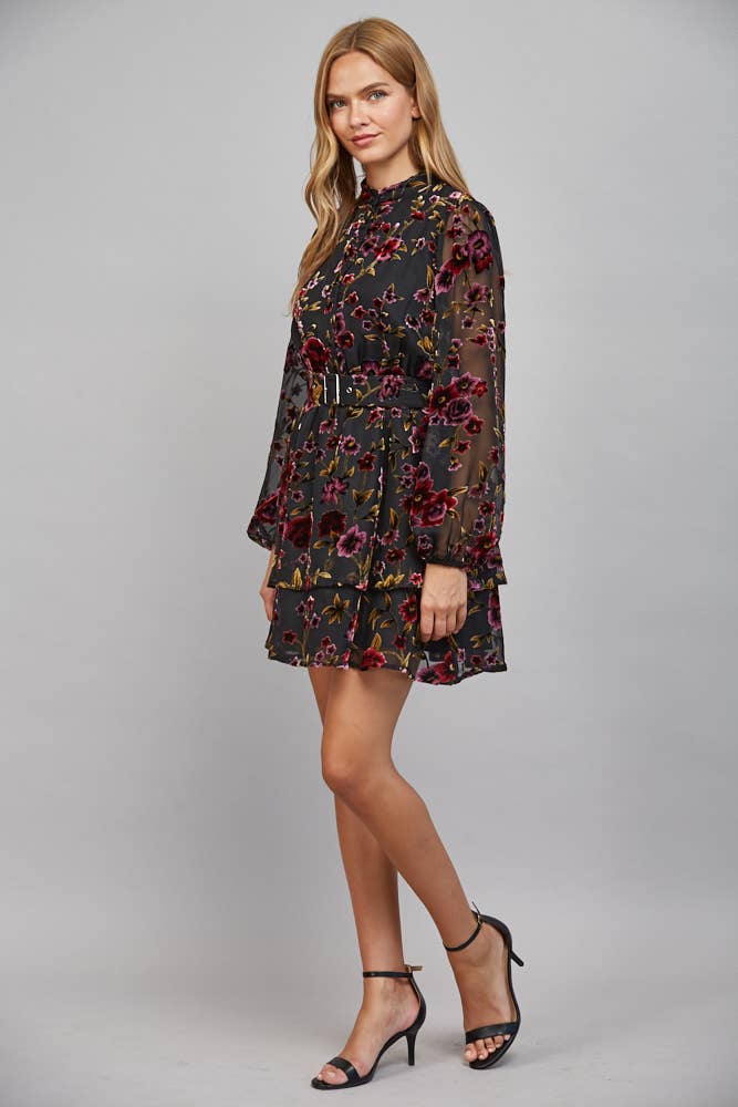 Floral Burnout Button Front Dress
