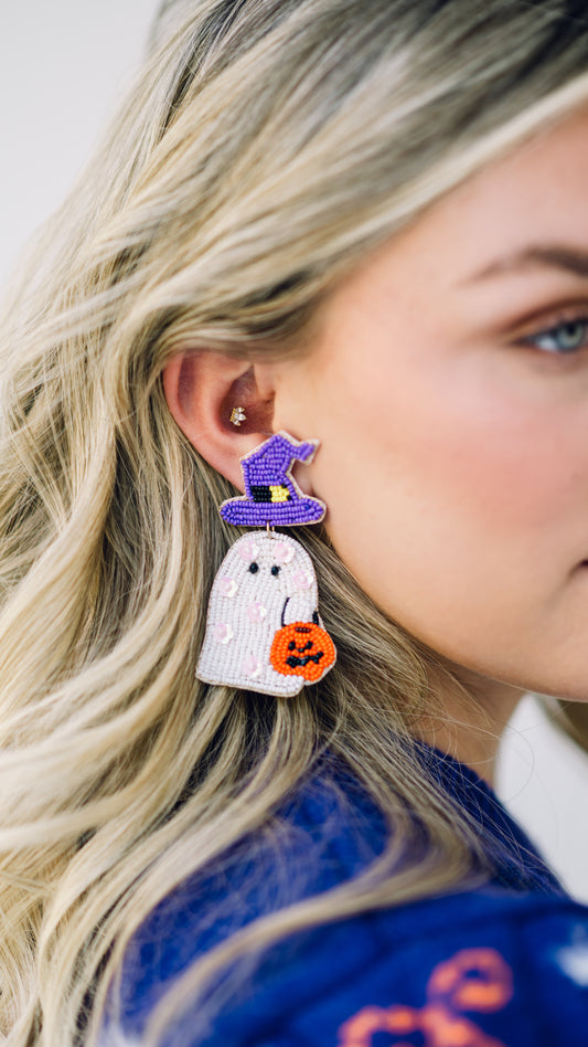 HALLOWEEN GHOST EARRING-WH/PURP