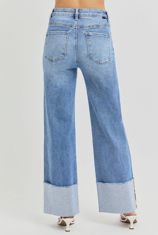 High Rise Ankle Wide Cuff Jean