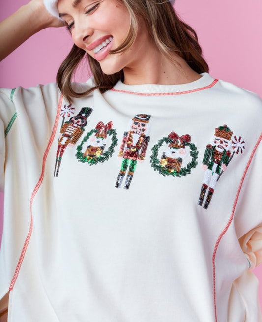 Nutcracker and Wreath Sequin Sweatshirt