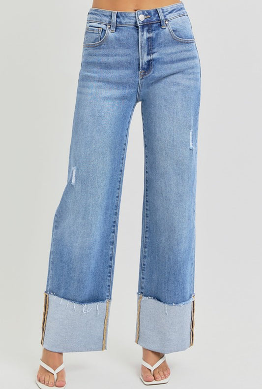 High Rise Ankle Wide Cuff Jean