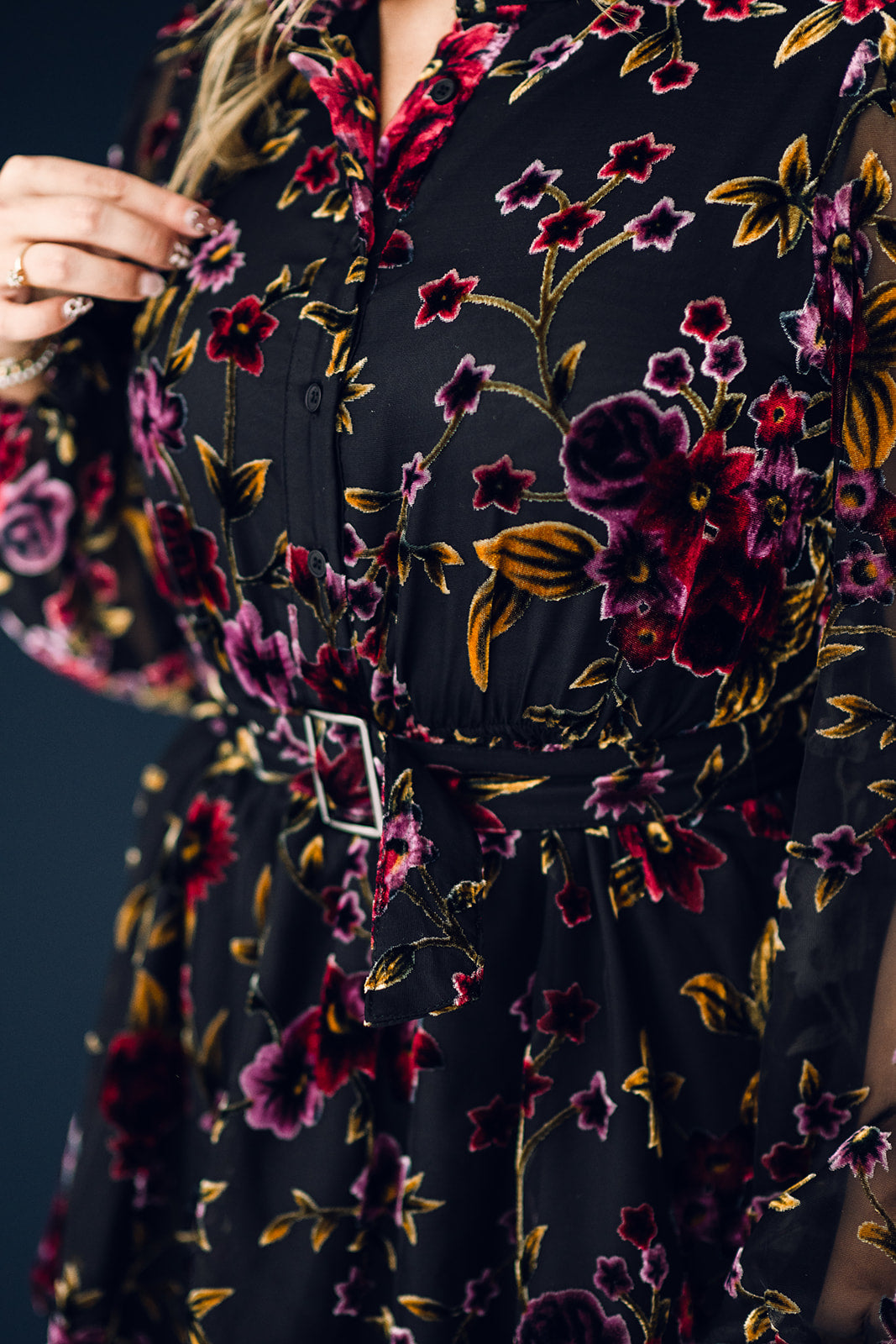 Floral Burnout Button Front Dress