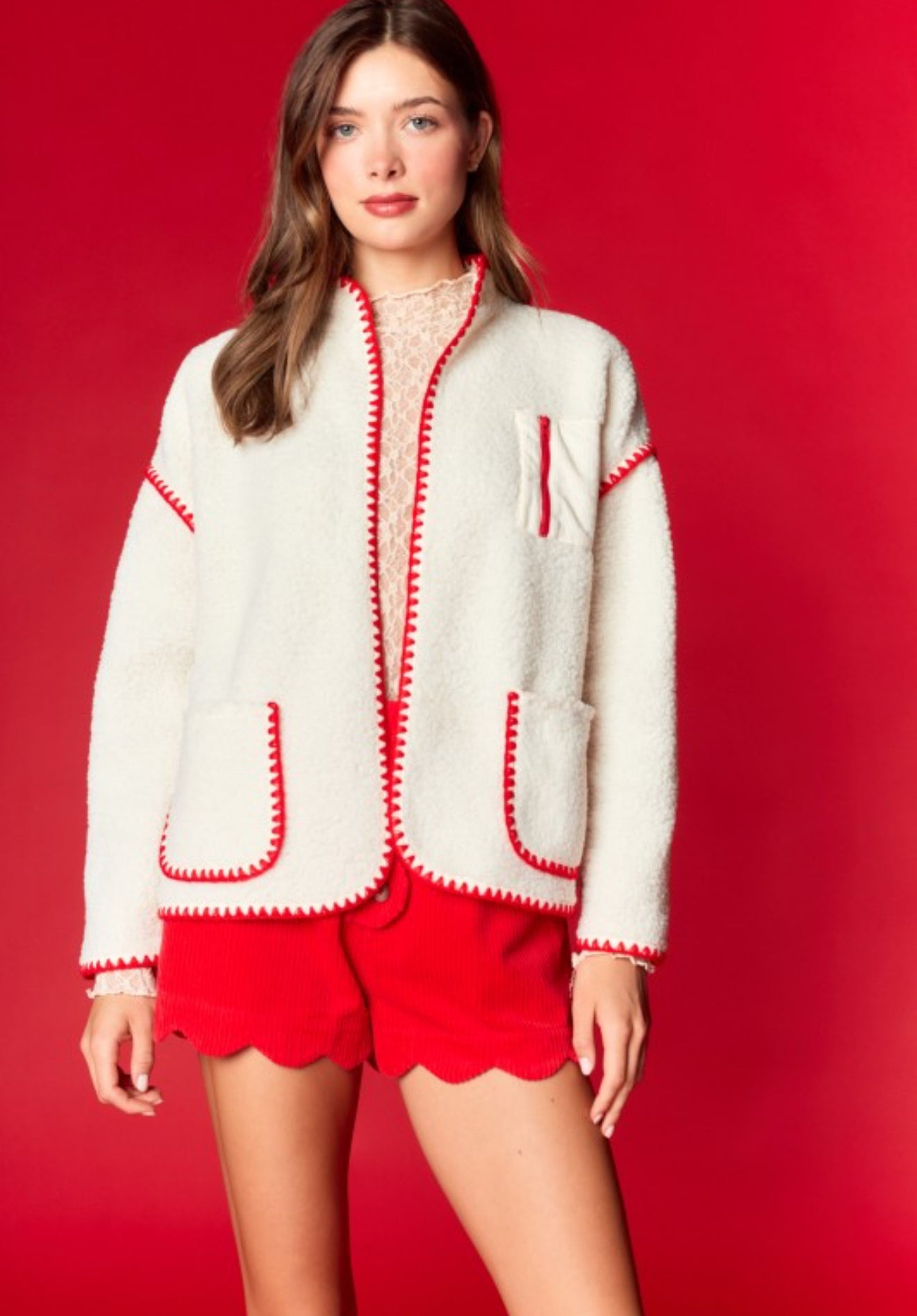 Blanket Stitch Sherpa Jacket