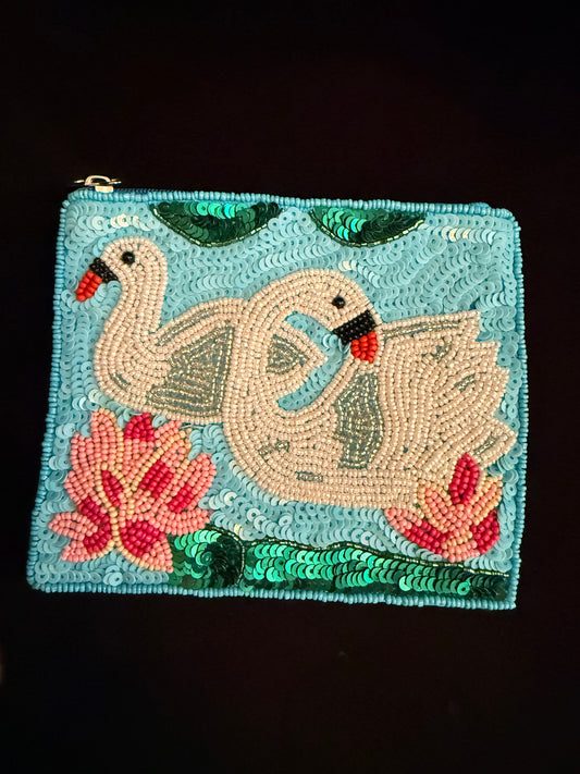 Swans Beaded Coin Purse