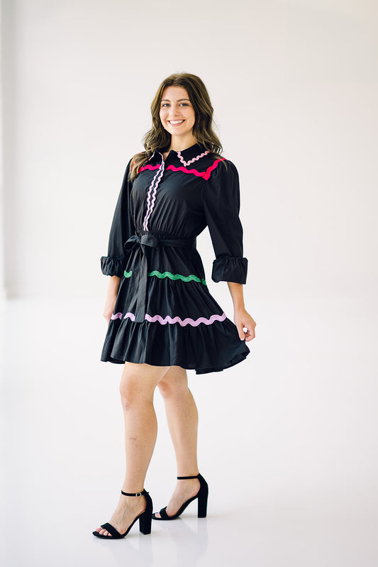 Multi Color Ric-Rac Trim Dress