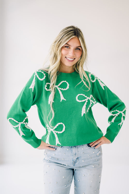 Christmas Pearl Bow Sweater