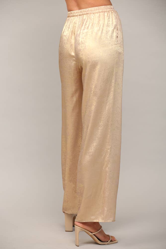 Gold Metallic Wide Leg Pant