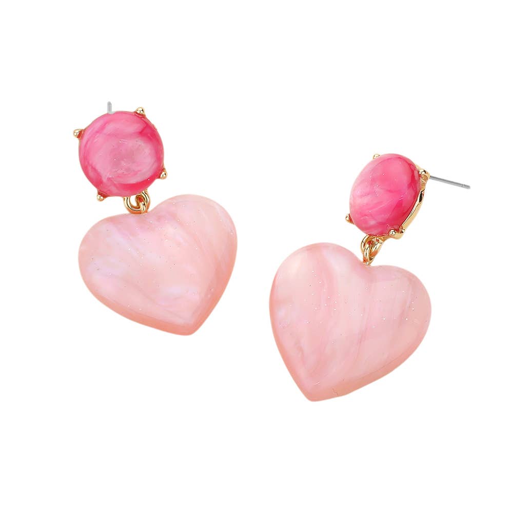 Heart Resin Pebble Dangle Earrings