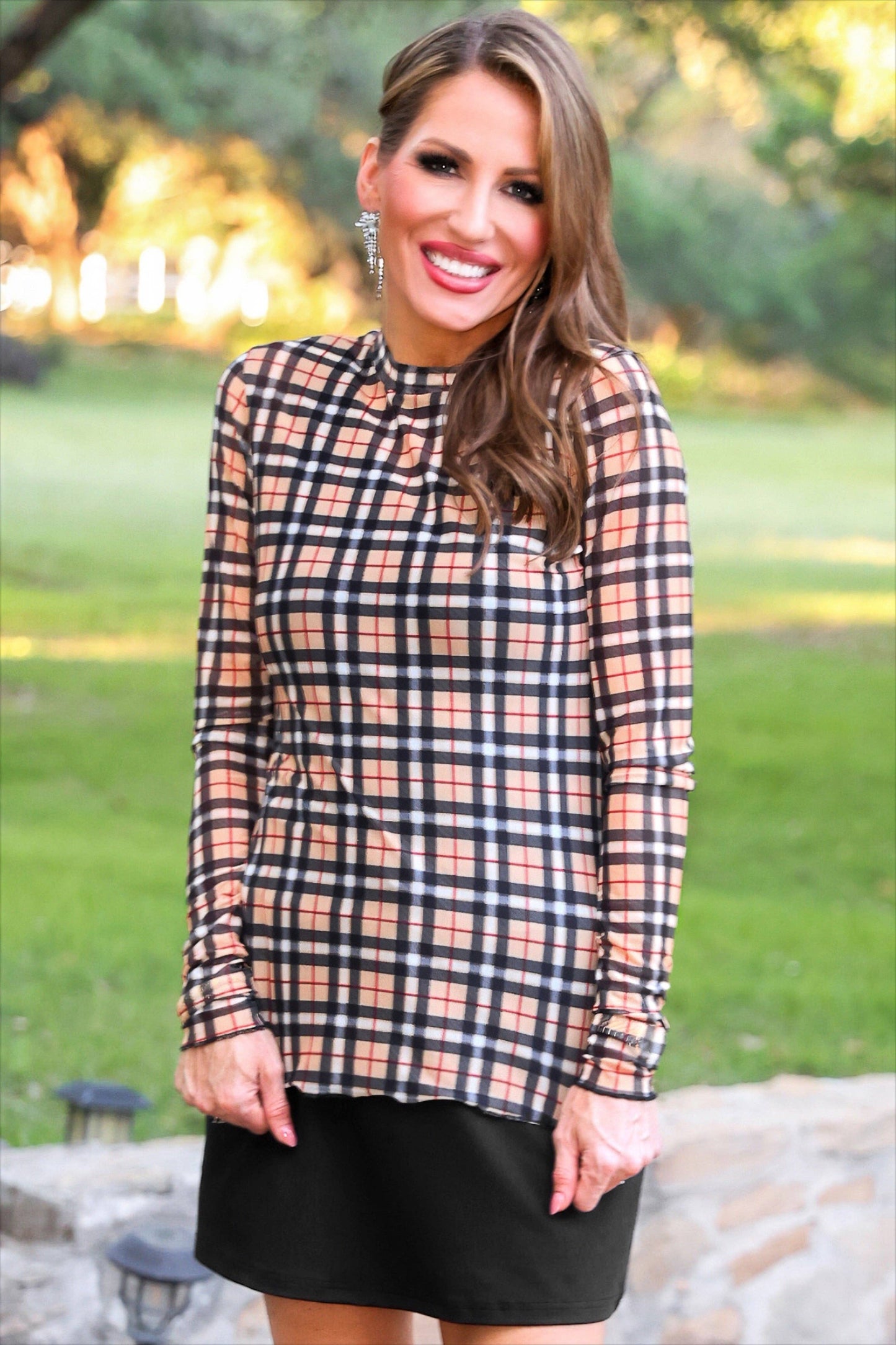 Plaid Mesh Top