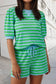 Stripe Puff Sleeve Shorts Set
