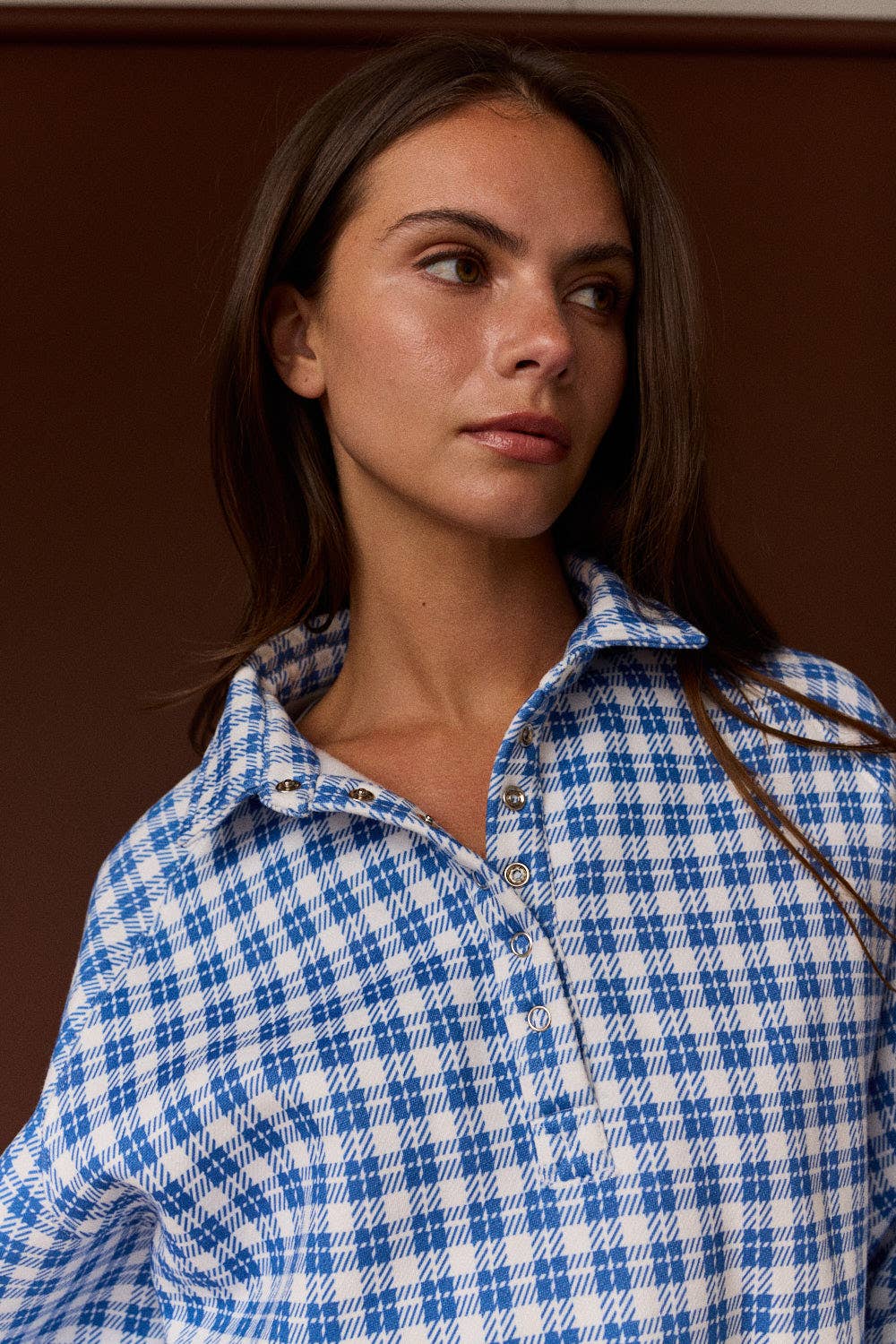 Plaid Button Pullover