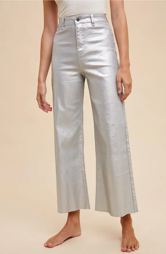 Wide Leg Denim - Metallic Silver