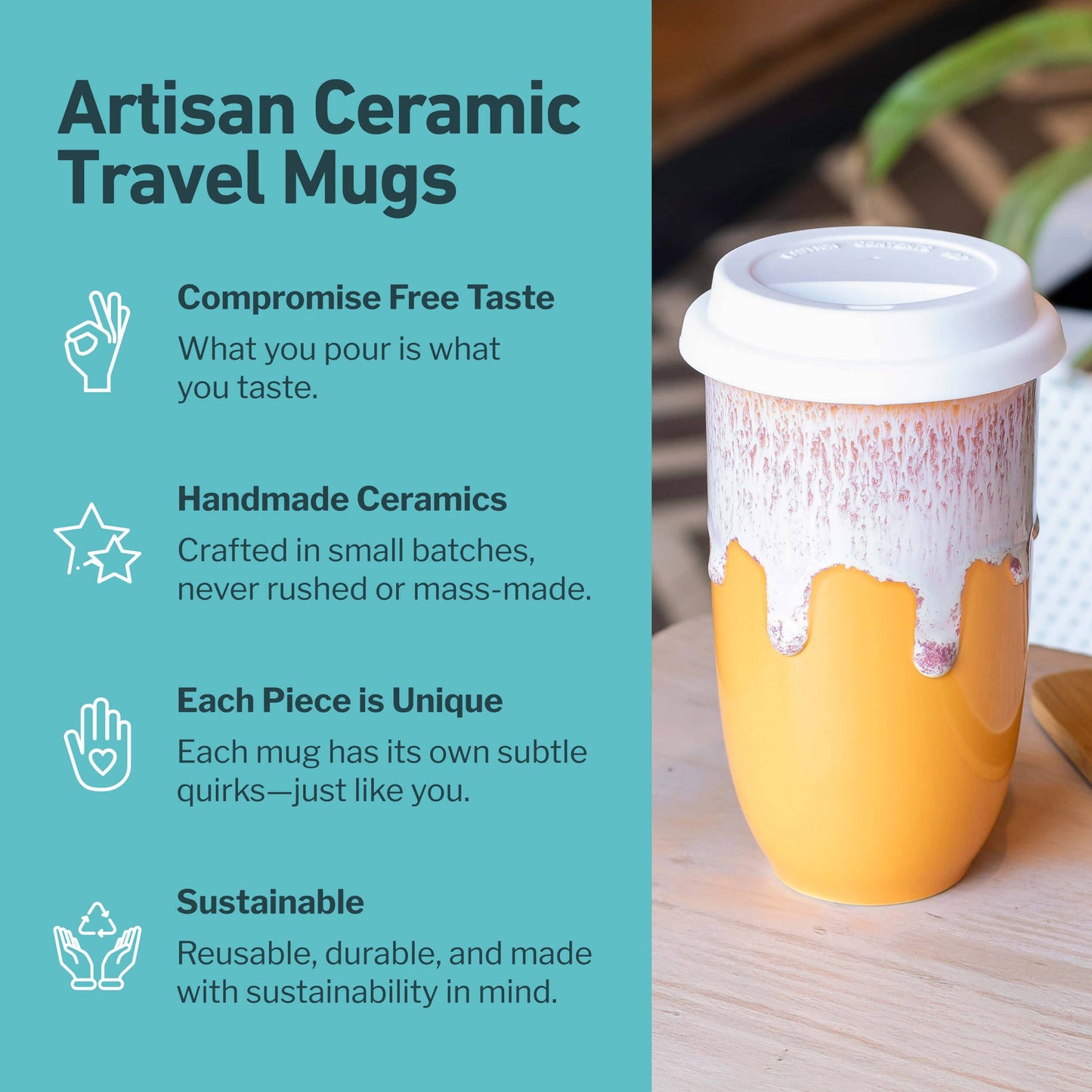 Grapefruit Ceramic Travel Mug – 16oz with Lid & Sleeve