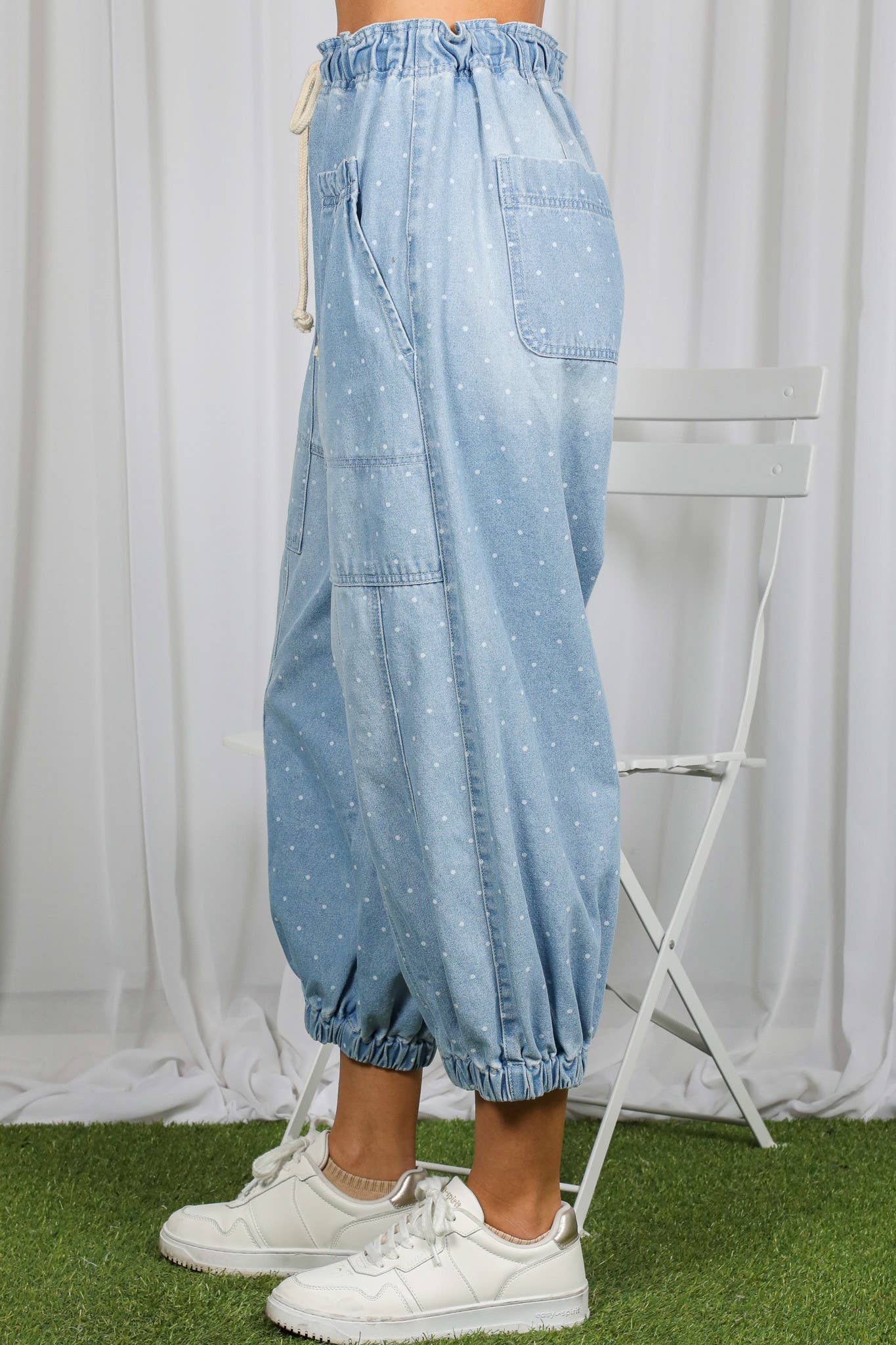 Polka Dot Patch Pocket Crop Barrel Jean