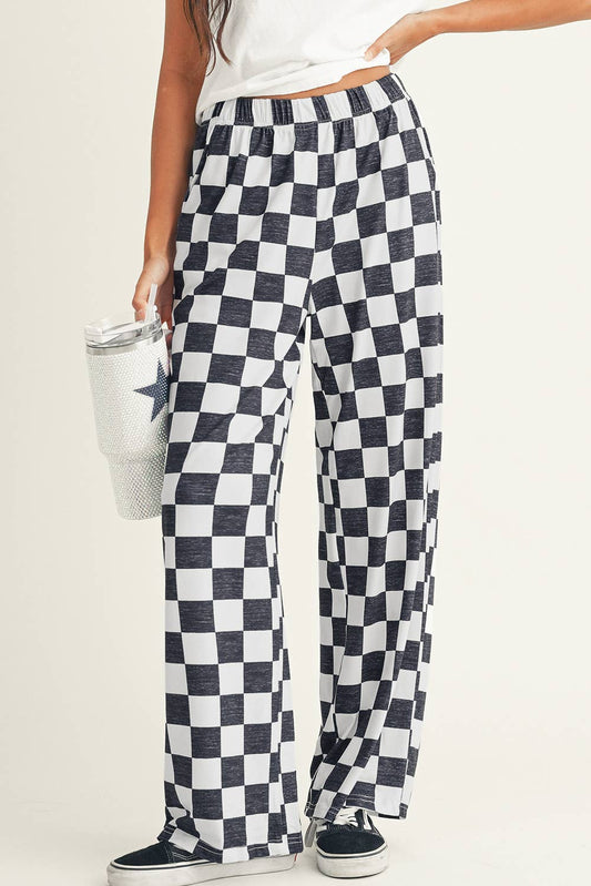 Checked Print High Waist Pants
