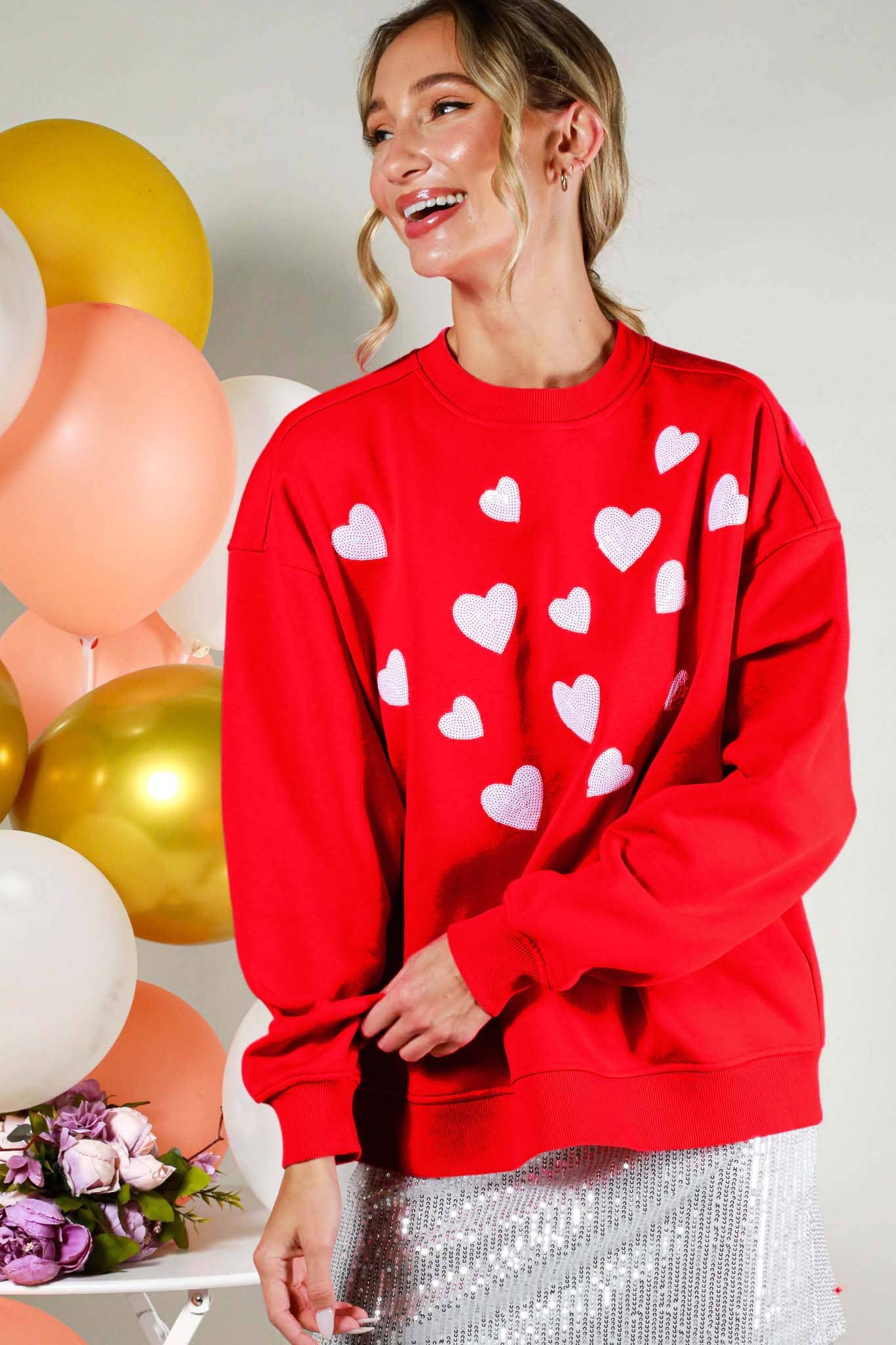 Heart Sequin Embroidered Sweatshirt