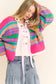 Chunky Knit Multi Striped Open Sweater Cardigan