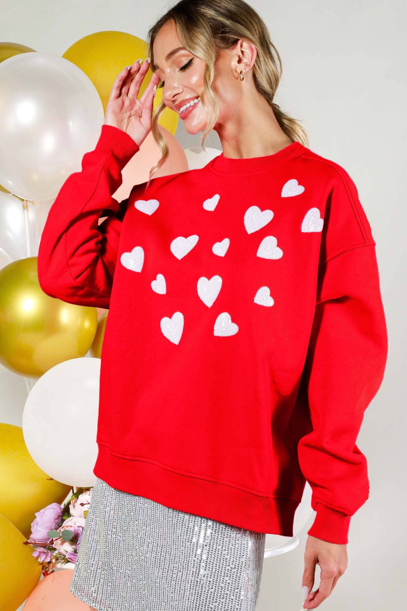 Heart Sequin Embroidered Sweatshirt