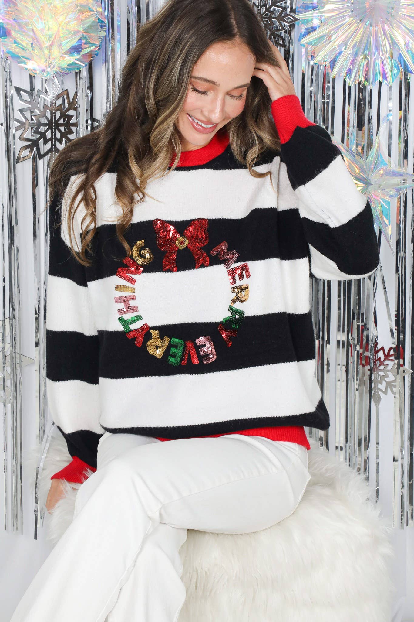 Sequin Accent Stripe Sweater