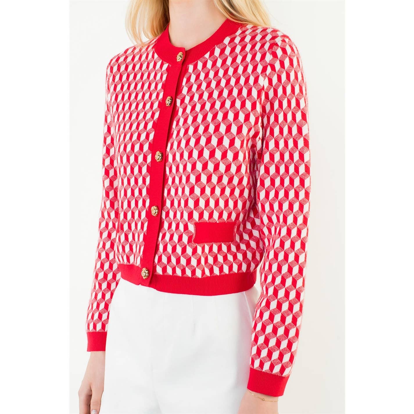 Long Sleeve Geometric Print Cardigan