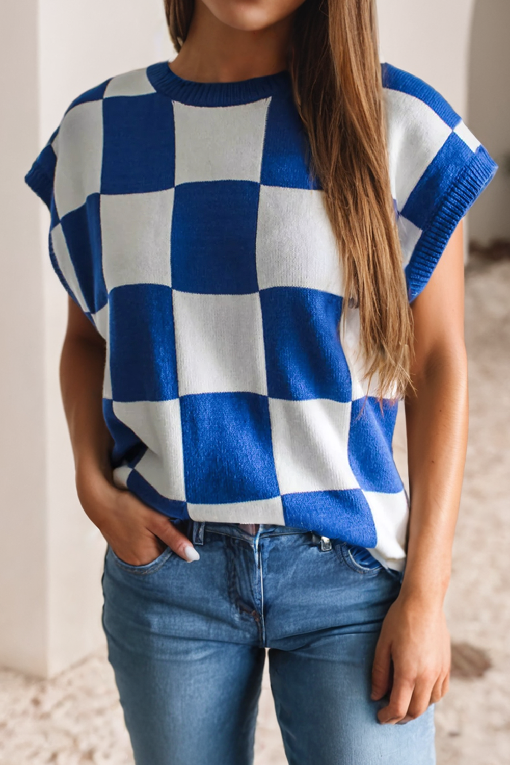 Checkered Royal Top