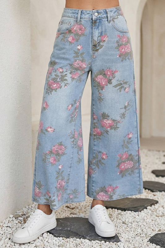 Spring Garden Floral Print Bootcut Jeans