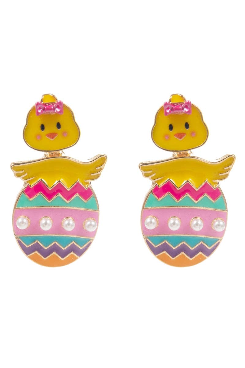 Easter Chick In Egg Post Earrings